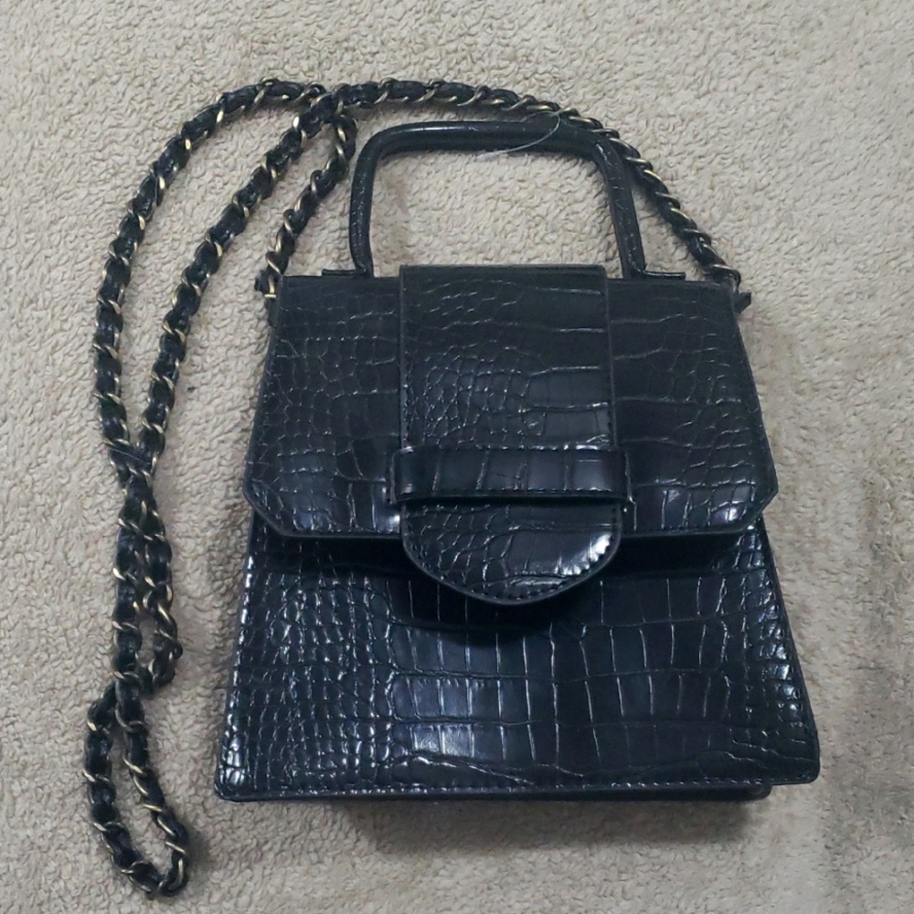 Black Croc-Embossed Handbag